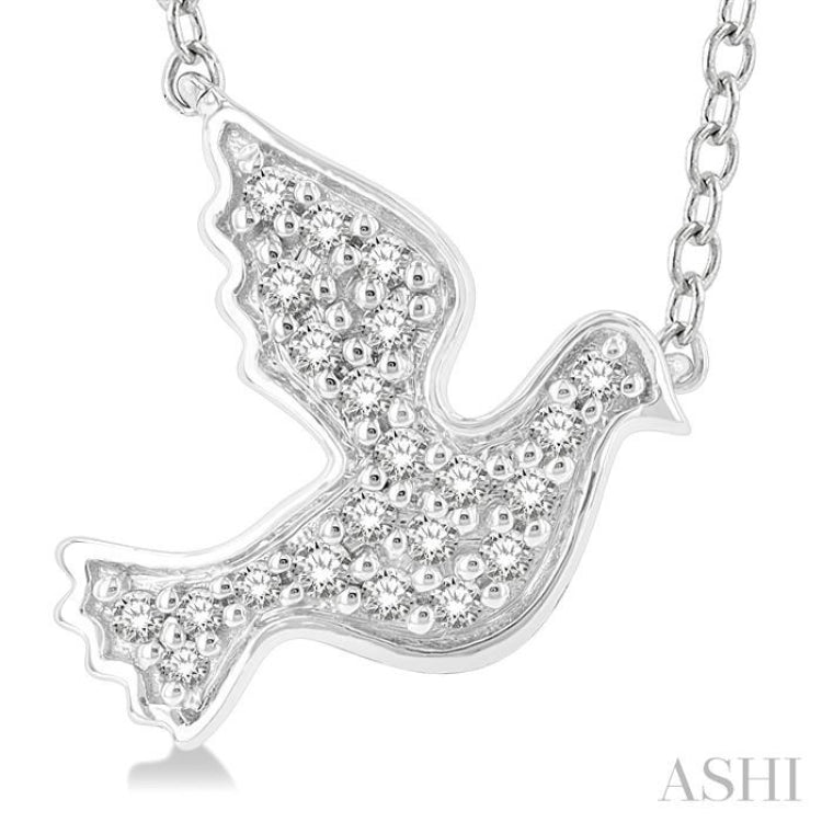 1/10 ctw Petite Dove Round Cut Diamond Fashion Pendant With Chain in 10K White Gold