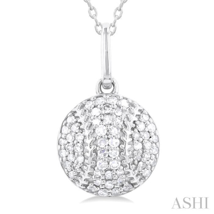 1/5 ctw Petite Baseball Round Cut Diamond Fashion Pendant With Chain in 10K White Gold