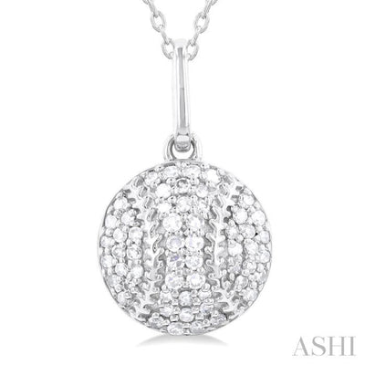 1/5 ctw Petite Baseball Round Cut Diamond Fashion Pendant With Chain in 10K White Gold