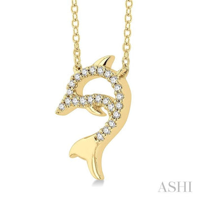 1/20 ctw Petite Sealife Dolphin Round Cut Diamond Fashion Pendant With Chain in 10K Yellow Gold