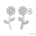 1/6 ctw Petite Floral Round Cut Diamond Fashion Stud Earring in 10K White Gold