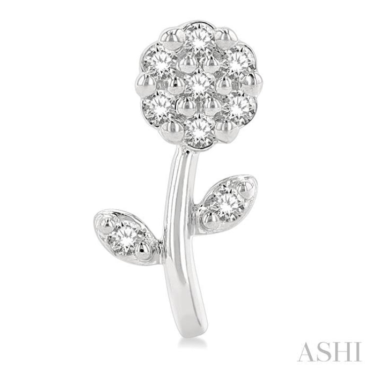 1/6 ctw Petite Floral Round Cut Diamond Fashion Stud Earring in 10K White Gold