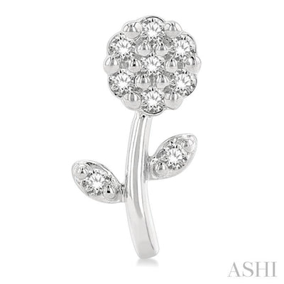 1/6 ctw Petite Floral Round Cut Diamond Fashion Stud Earring in 10K White Gold