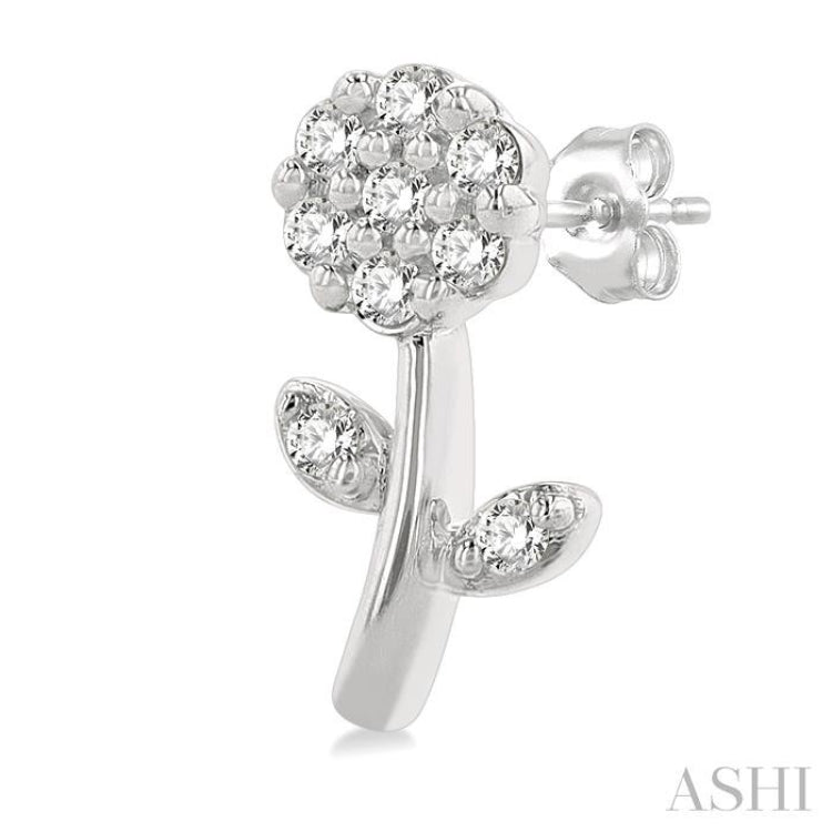 1/6 ctw Petite Floral Round Cut Diamond Fashion Stud Earring in 10K White Gold