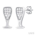 1/10 ctw Petite Champagne Glass Round Cut Diamond Fashion Stud Earring in 10K White Gold
