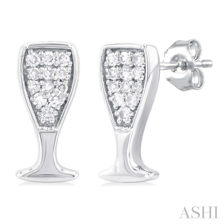 1/10 ctw Petite Champagne Glass Round Cut Diamond Fashion Stud Earring in 10K White Gold