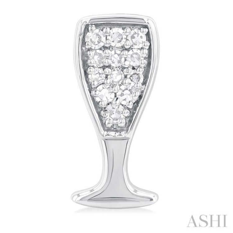 1/10 ctw Petite Champagne Glass Round Cut Diamond Fashion Stud Earring in 10K White Gold