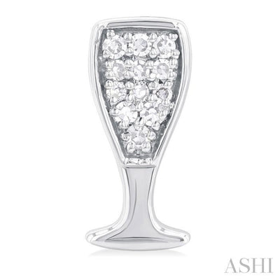 1/10 ctw Petite Champagne Glass Round Cut Diamond Fashion Stud Earring in 10K White Gold