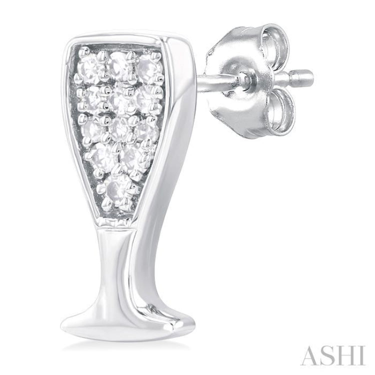 1/10 ctw Petite Champagne Glass Round Cut Diamond Fashion Stud Earring in 10K White Gold
