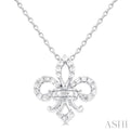 1/6 ctw Petite Fleur De Lis Round Cut Diamond Fashion Pendant With Chain in 10K White Gold