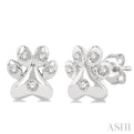 1/10 ctw Petite Dog Paw Round Cut Diamond Fashion Stud Earring in 10K White Gold