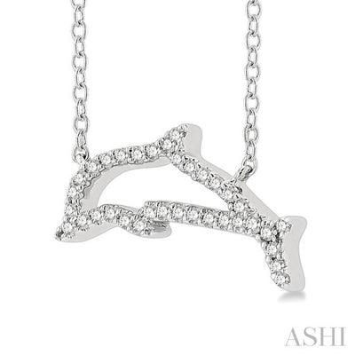 1/10 ctw Sealife Petite Dolphin Round Cut Diamond Fashion Pendant With Chain in 10K White Gold