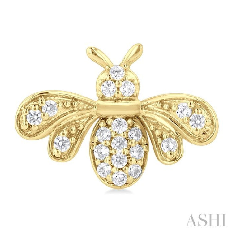 1/8 ctw Petite Bumble Bee Round Cut Diamond Fashion Stud Earring in 10K Yellow Gold