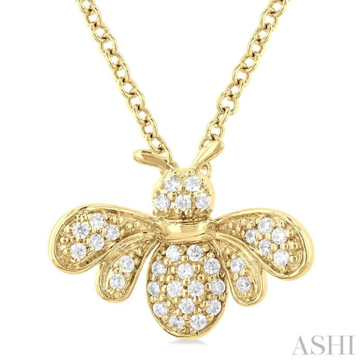 1/10 ctw Petite Bumble Bee Round Cut Diamond Fashion Pendant With Chain in 10K Yellow Gold