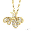 1/10 ctw Petite Bumble Bee Round Cut Diamond Fashion Pendant With Chain in 10K Yellow Gold