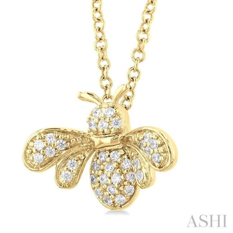 1/10 ctw Petite Bumble Bee Round Cut Diamond Fashion Pendant With Chain in 10K Yellow Gold