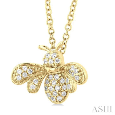 1/10 ctw Petite Bumble Bee Round Cut Diamond Fashion Pendant With Chain in 10K Yellow Gold