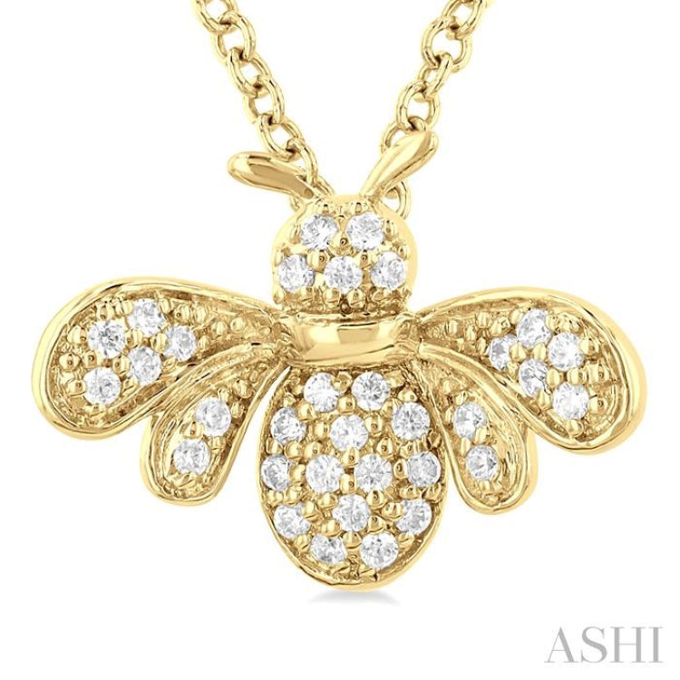 1/10 ctw Petite Bumble Bee Round Cut Diamond Fashion Pendant With Chain in 10K Yellow Gold