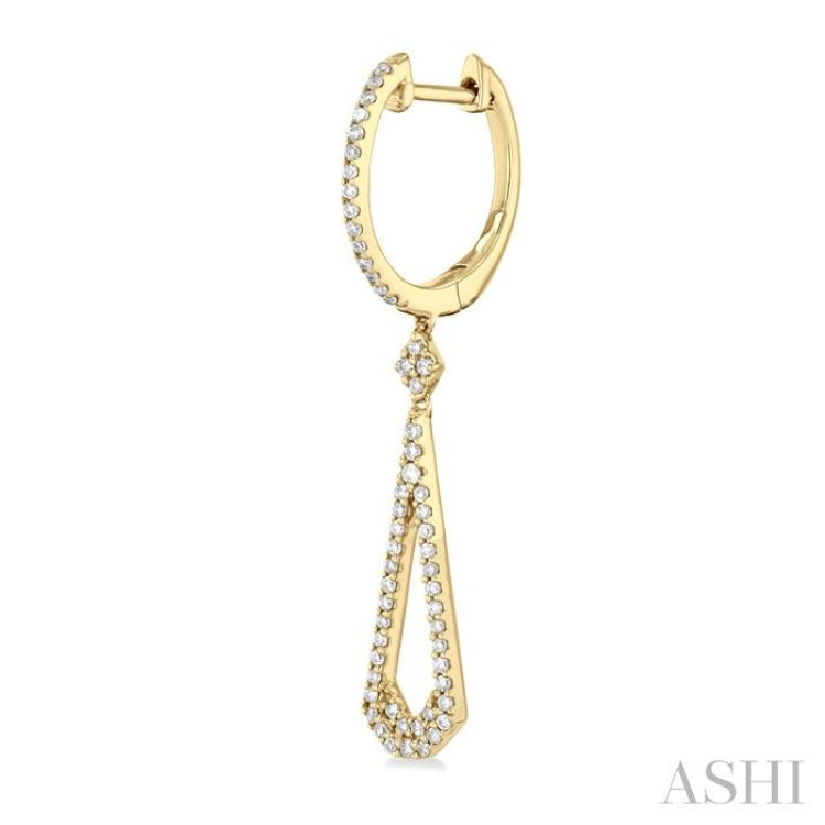 1/3 Ctw Tear Drop Round Cut Diamond Long Earring in 10K Yellow Gold