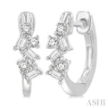 1/4 ctw Petite Fusion Scatter Baguette and Round Cut Diamond Fashion Huggies in 14K White Gold