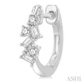 1/4 ctw Petite Fusion Scatter Baguette and Round Cut Diamond Fashion Huggies in 14K White Gold