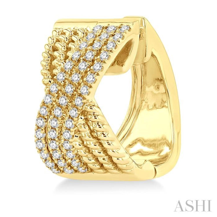 1/3 ctw Petite Wide Crisscross Rope and Round Cut Diamond Fashion Huggies in 14K Yellow Gold