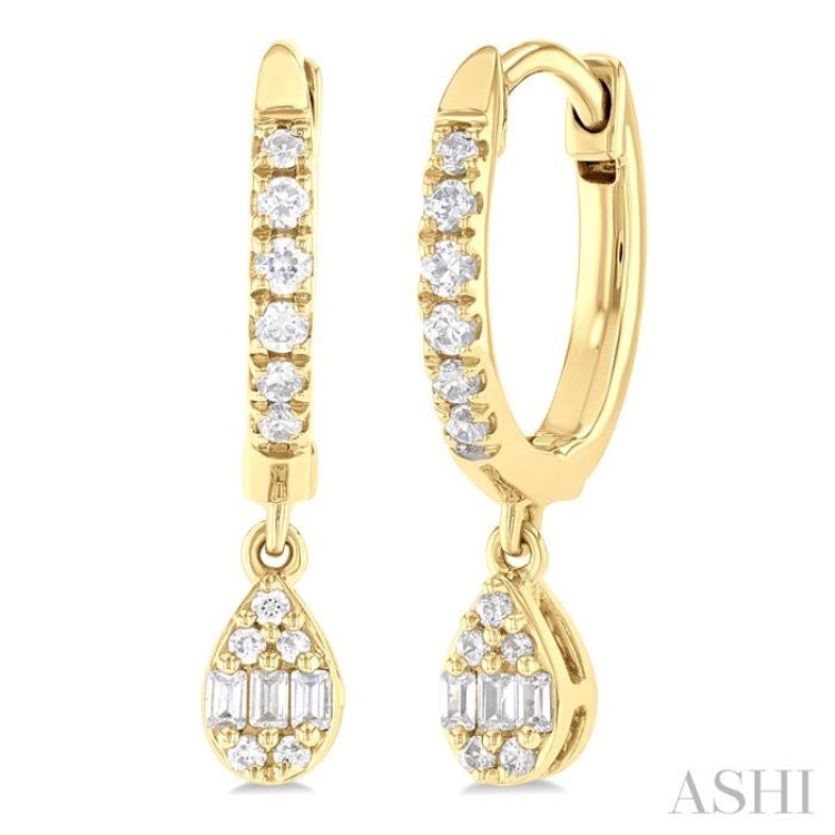 1/3 ctw Petite Pear Shape Fusion Diamond Fashion Huggies in 10K Yellow Gold