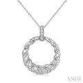 1/3 Ctw Art Deco Circle Round Cut Diamond Fashion Pendant With Chain in 10K White Gold
