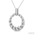 1/3 Ctw Art Deco Circle Round Cut Diamond Fashion Pendant With Chain in 10K White Gold
