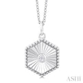 1/20 Ctw Hexagon Medallion Round Cut Diamond Pendant With Chain in 10K White Gold