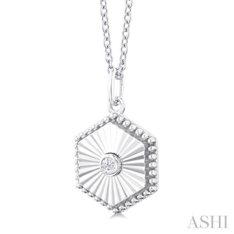 1/20 Ctw Hexagon Medallion Round Cut Diamond Pendant With Chain in 10K White Gold
