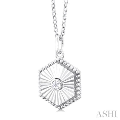 1/20 Ctw Hexagon Medallion Round Cut Diamond Pendant With Chain in 10K White Gold