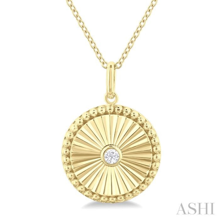 1/20 ctw Round Medallion Round Cut Diamond Pendant With Chain in 10K Yellow Gold