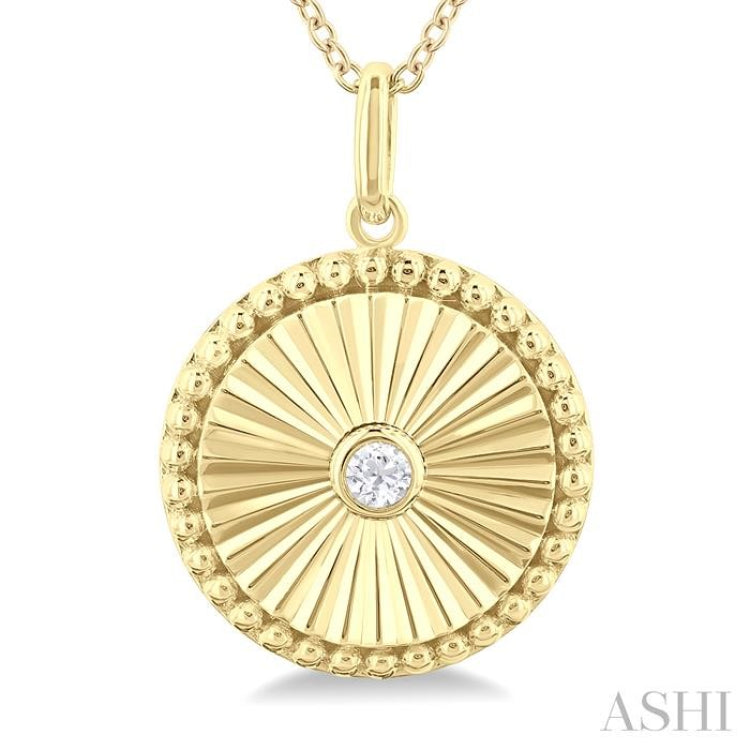 1/20 ctw Round Medallion Round Cut Diamond Pendant With Chain in 10K Yellow Gold