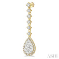 1 Ctw Pear Shape Dangler Round Cut Diamond Lovebright Earrings in 14K Yellow and White Gold