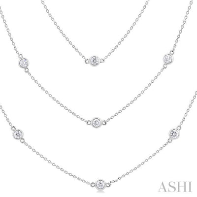 3 ctw Bezel Set Round Cut Diamond Long Station Necklace in 14K White Gold