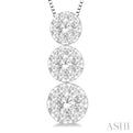 1/2 ctw Lovebright 3 stone Essential Round Cut Diamond Pendant with Chain in 14K White Gold