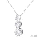 1/4 ctw Lovebright 3 stone Essential Round Cut Diamond Pendant with Chain in 14K White Gold