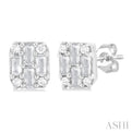 1/3 ctw Fusion Baguette and Round Cut Diamond Stud Earring in 14K White Gold