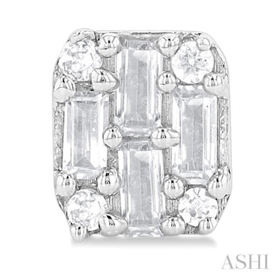1/3 ctw Fusion Baguette and Round Cut Diamond Stud Earring in 14K White Gold