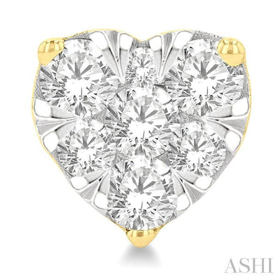1 ctw Heart Shape Lovebright Round Cut Diamond Stud Earring in 14K Yellow and White Gold