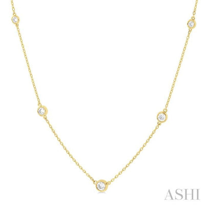 1/2 ctw Bezel Set Round Cut Diamond Station Necklace in 14K Yellow Gold