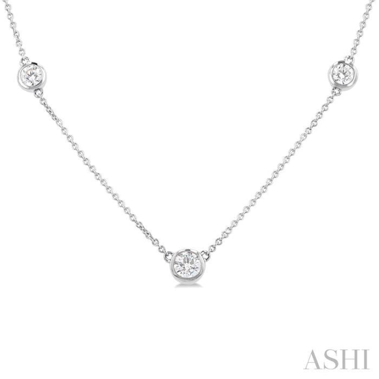 3/4 Ctw Bezel Set Round Cut Diamond Station Necklace in 14K White Gold