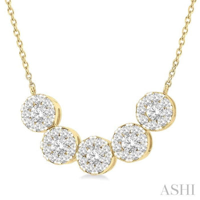3/4 Ctw 5-Stone Circular Mount Lovebright Round Cut Diamond Necklace in 14K Yellow & White Gold