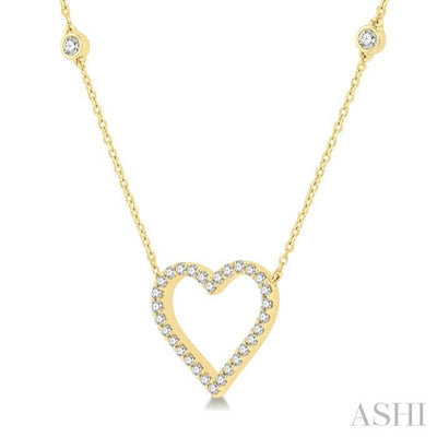 1/2 ctw Heart Pendant Round Cut Diamond Fashion Station Necklace in 10K Yellow Gold