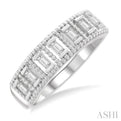 1/5 ctw Open Frame Ball Bead Border Baguette Cut Diamond Fashion Band in 14K White Gold