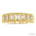1/5 ctw Open Frame Ball Bead Border Baguette Cut Diamond Fashion Band in 14K Yellow Gold
