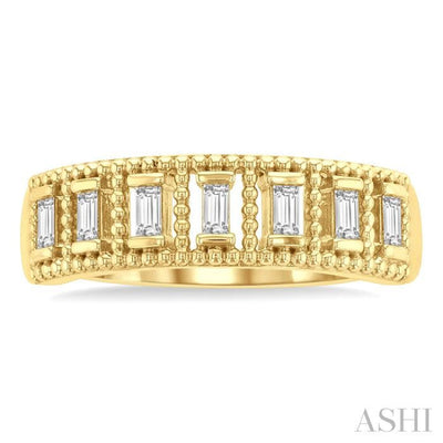 1/5 ctw Open Frame Ball Bead Border Baguette Cut Diamond Fashion Band in 14K Yellow Gold