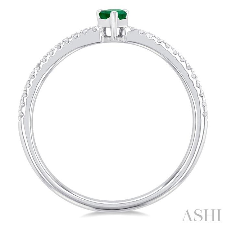 1/10 ctw Petite 5X3MM Pear Cut Emerald and Round Cut Diamond Precious Fashion Ring in 10K White Gold