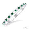 1/10 Ctw Petite 1.35 MM Emerald and Round Cut Diamond Precious Stack Band in 10K White Gold